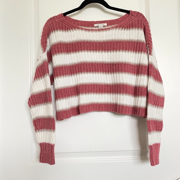 American Eagle Cropped Striped Knit Boxy Sweater - Picture 2 of 6